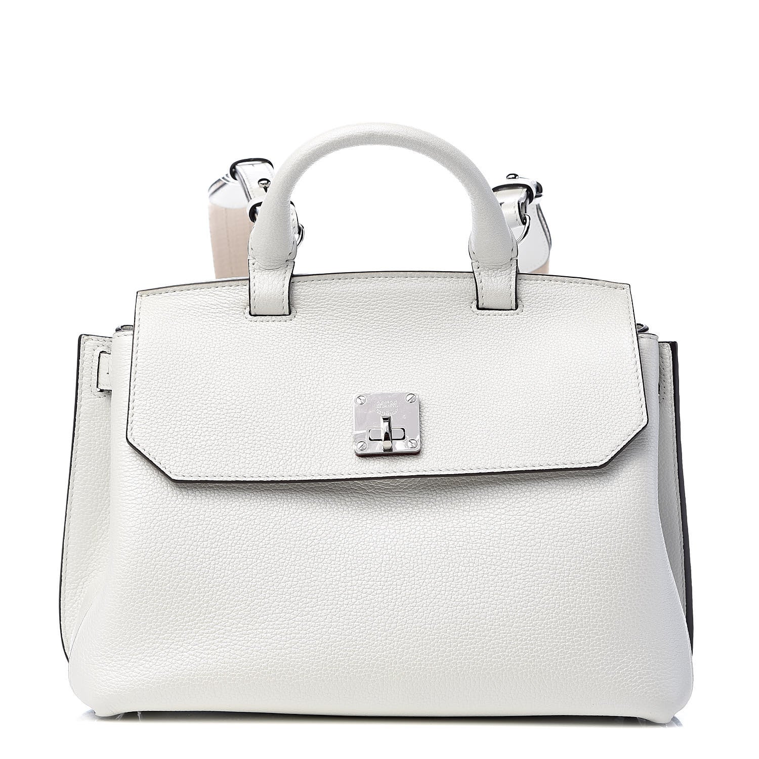 MCM Grained Calfskin Medium Milla Convertible Backpack White Flake 1 of 9