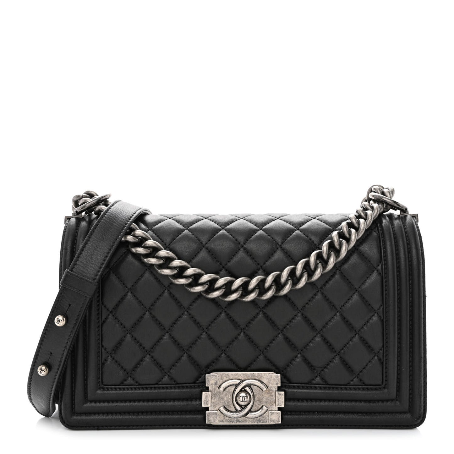 Calfskin Quilted Medium Boy Flap Black