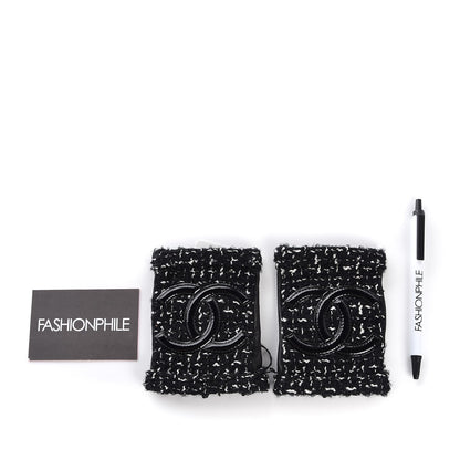 Chanel Lambskin Fantasy Tweed Patent CC Fingerless Gloves 6.5 Black White 2 of 6
