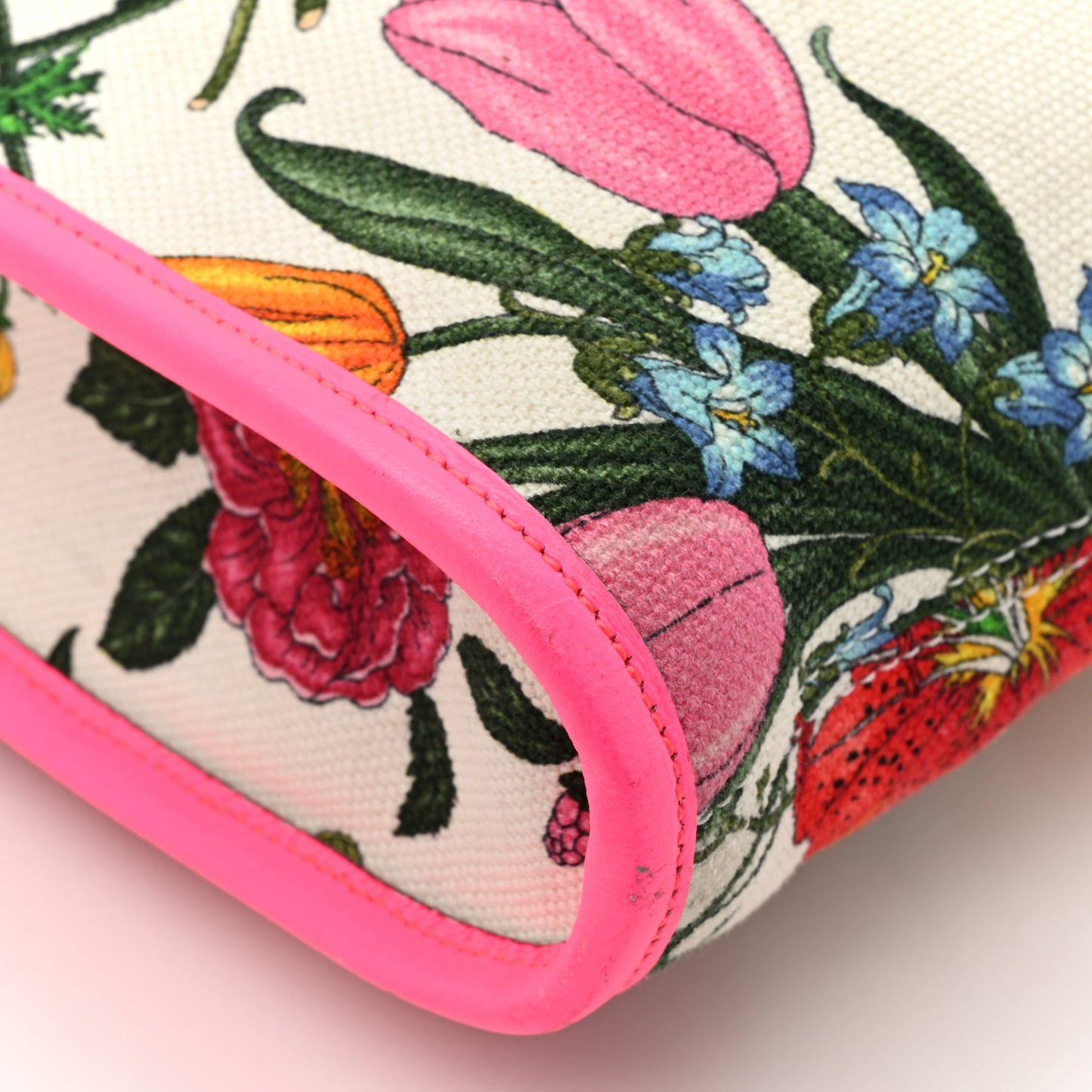 Canvas Flora Large Rajah Chain Tote White Multicolor Fuxia Fluo