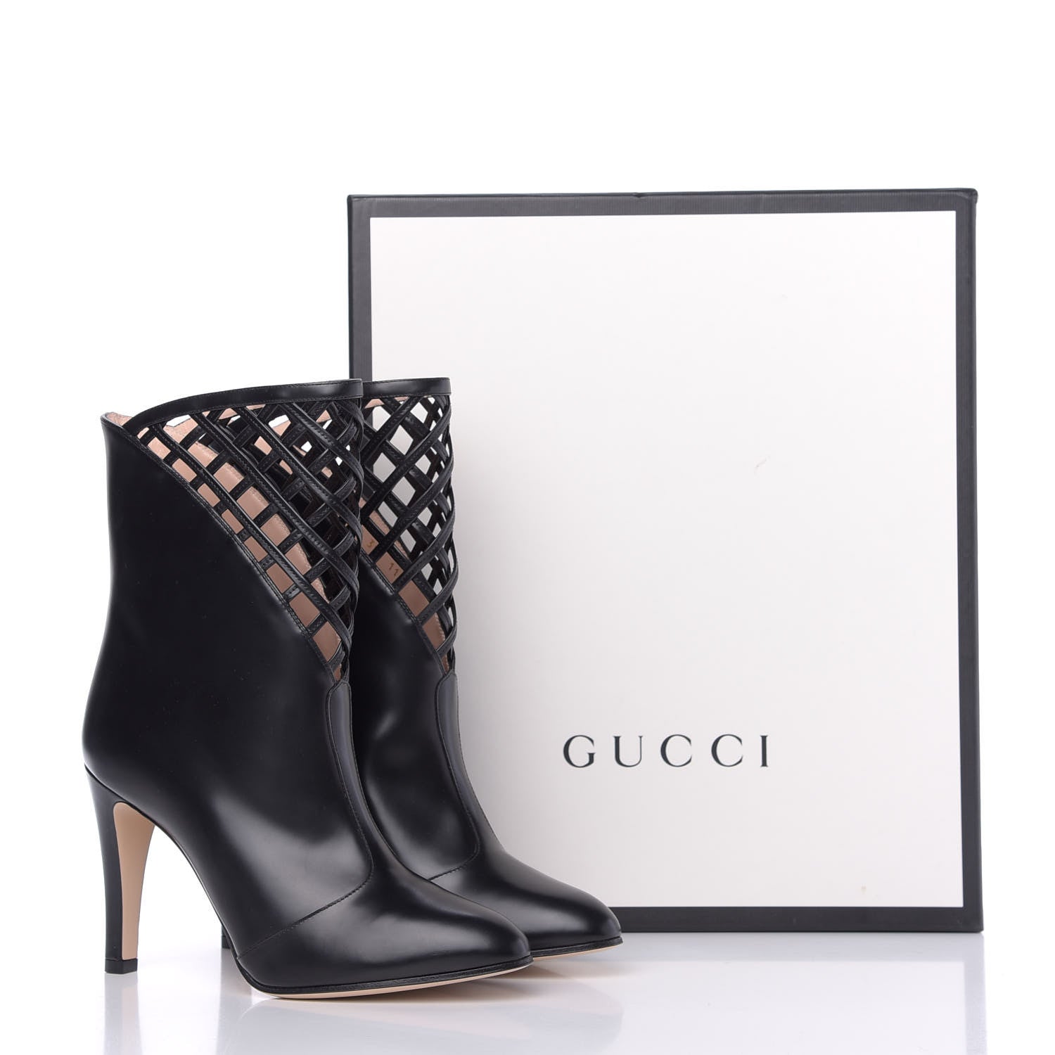 Gucci Plume Calfskin Damir Lattice Cutout Boots 38 Black 9 of 9