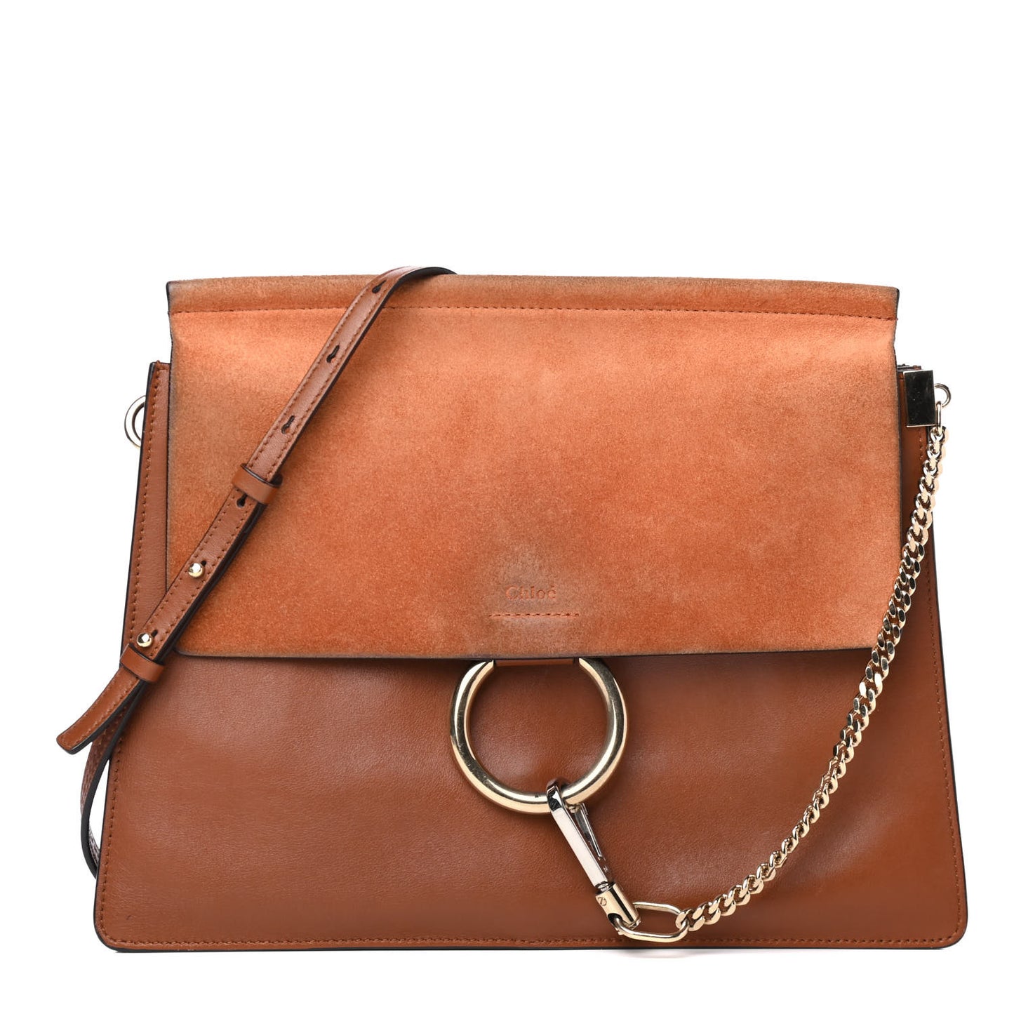 Suede Calfskin Medium Faye Shoulder Bag Tobacco