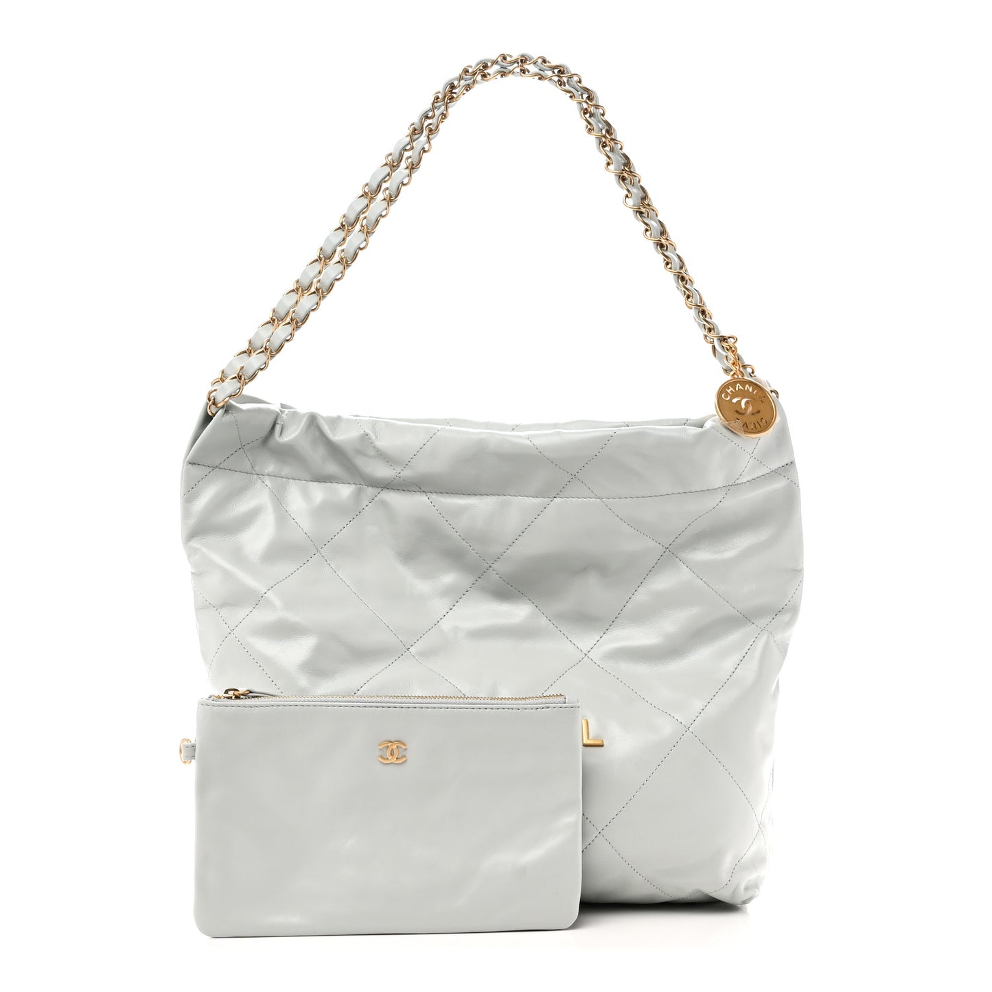 Shiny Calfskin Quilted Small Chanel 22 Light Blue