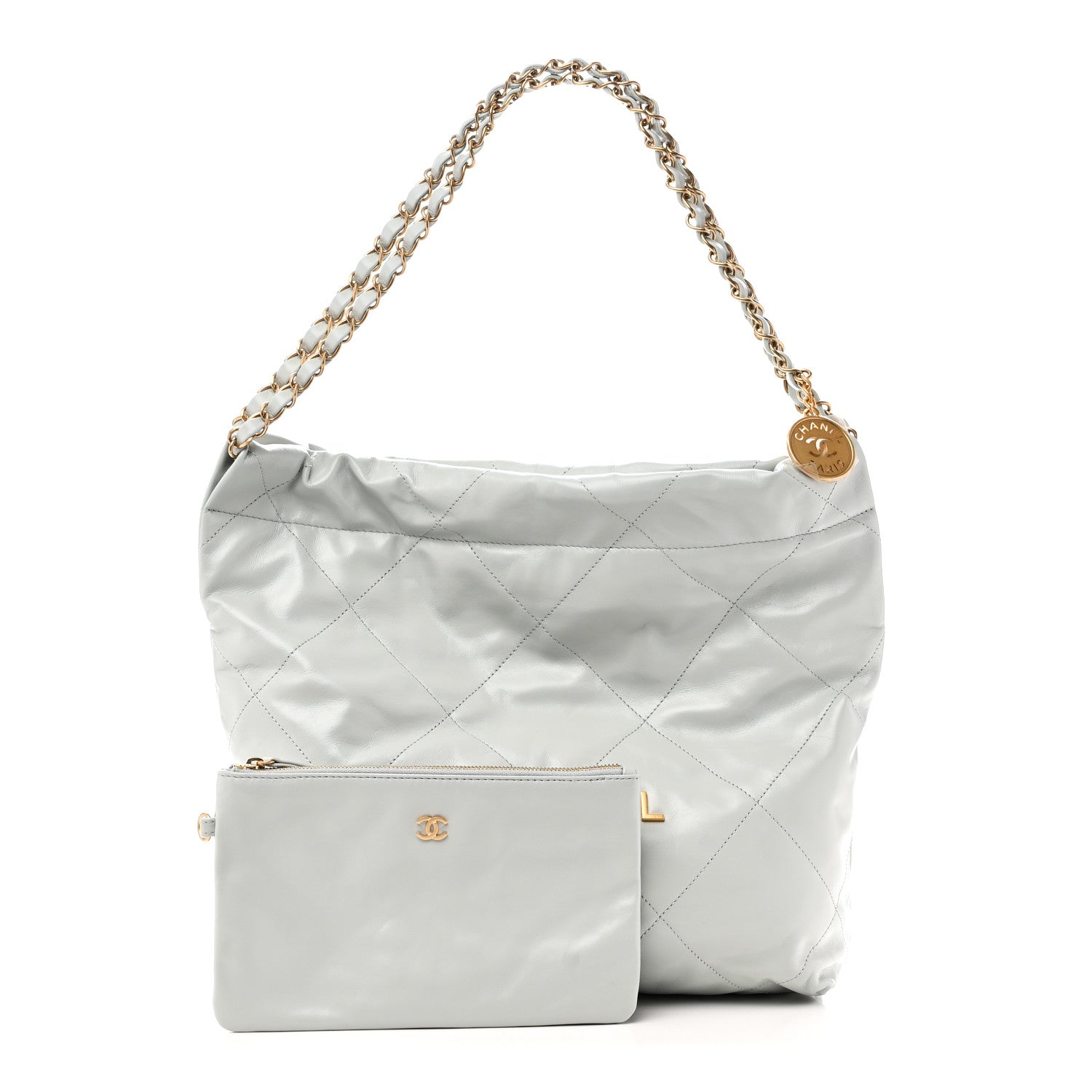 Chanel Shiny Calfskin Quilted Small Chanel 22 Light Blue 3 of 11
