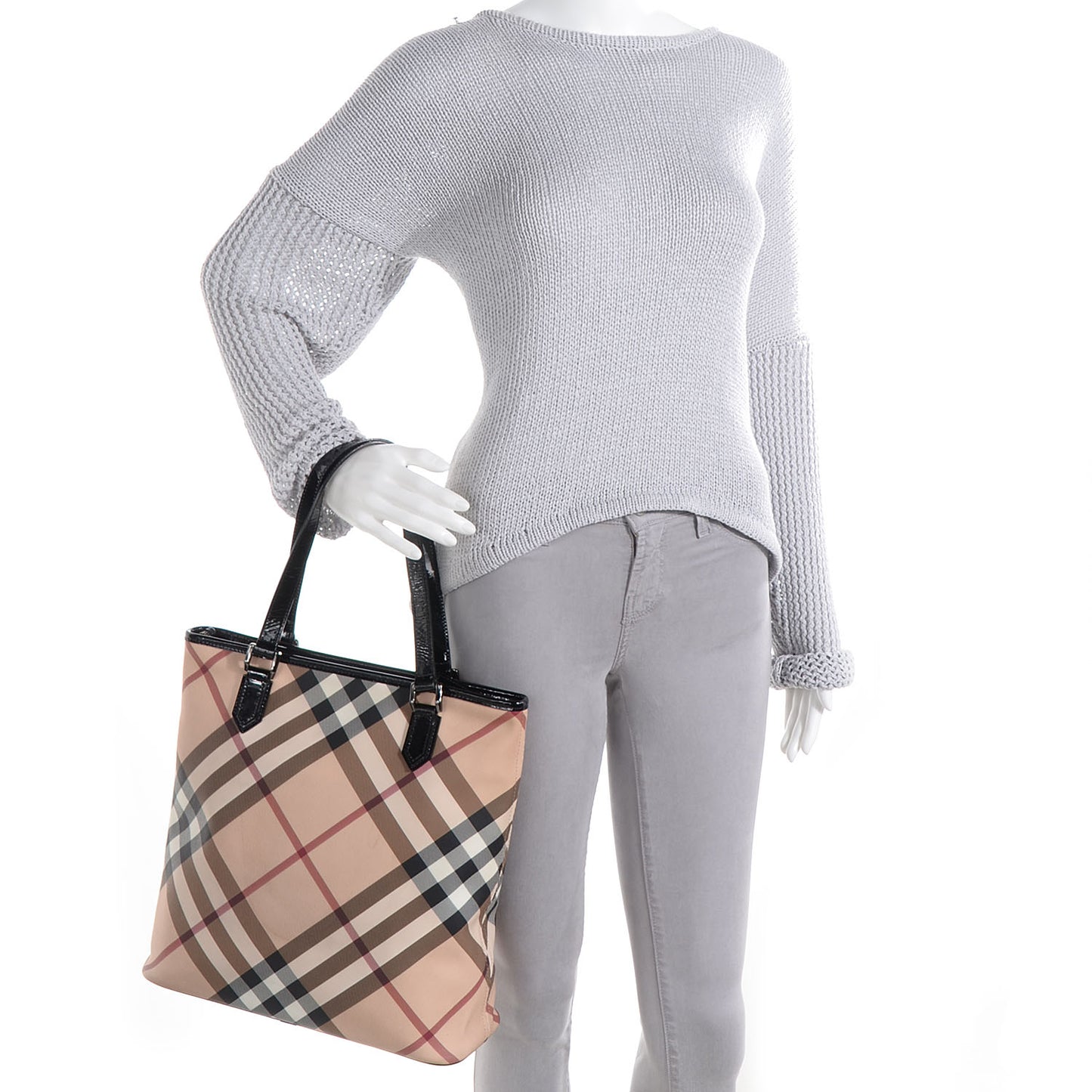 Patent Nova Check Portrait Tote Black