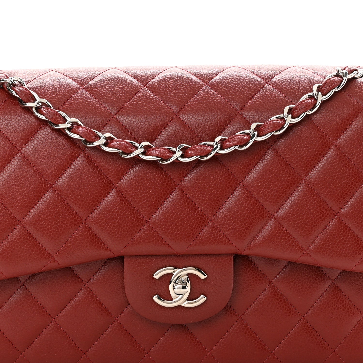 Chanel Caviar Quilted Jumbo Double Flap Dark Red 8 of 11