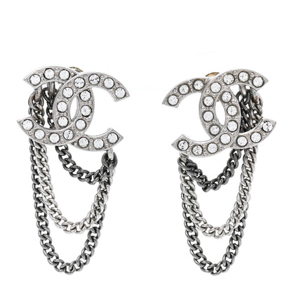 Chanel Crystal Chain CC Earrings Silver 1 of 5