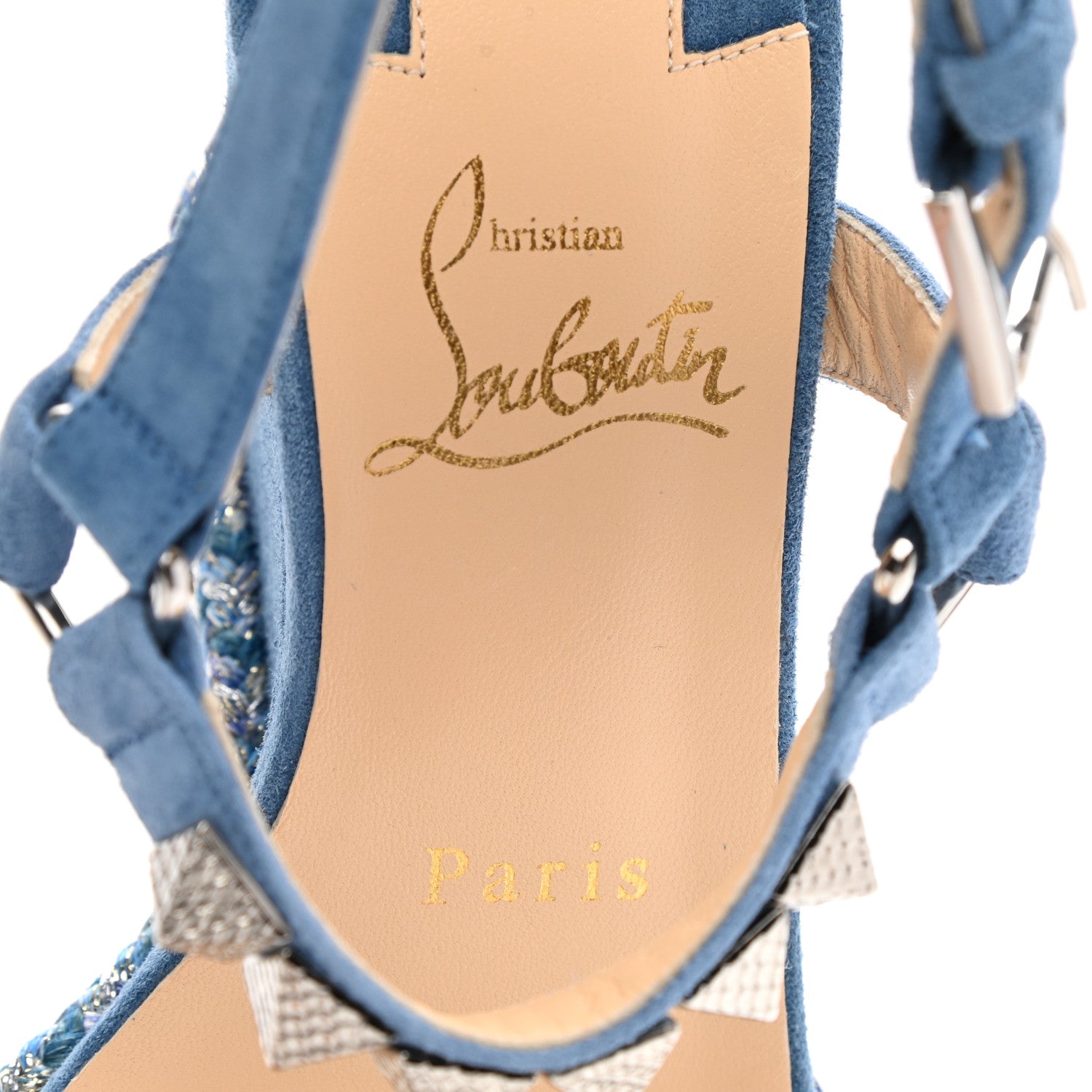 Christian Louboutin Veau Velours Pyraclou 110 Wedge Sandals 36 Blue 7 of 7
