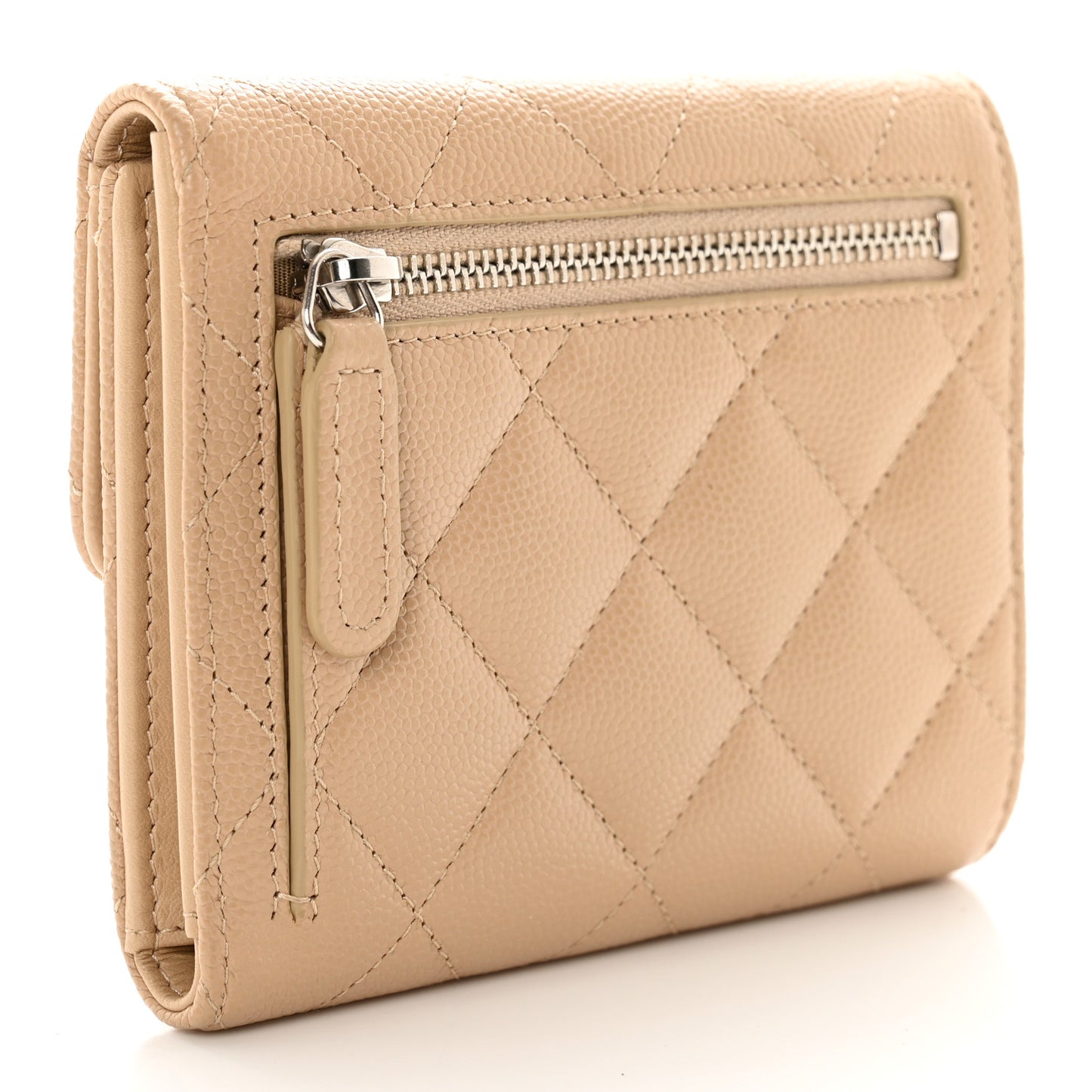 Caviar Quilted Compact Flap Wallet Beige