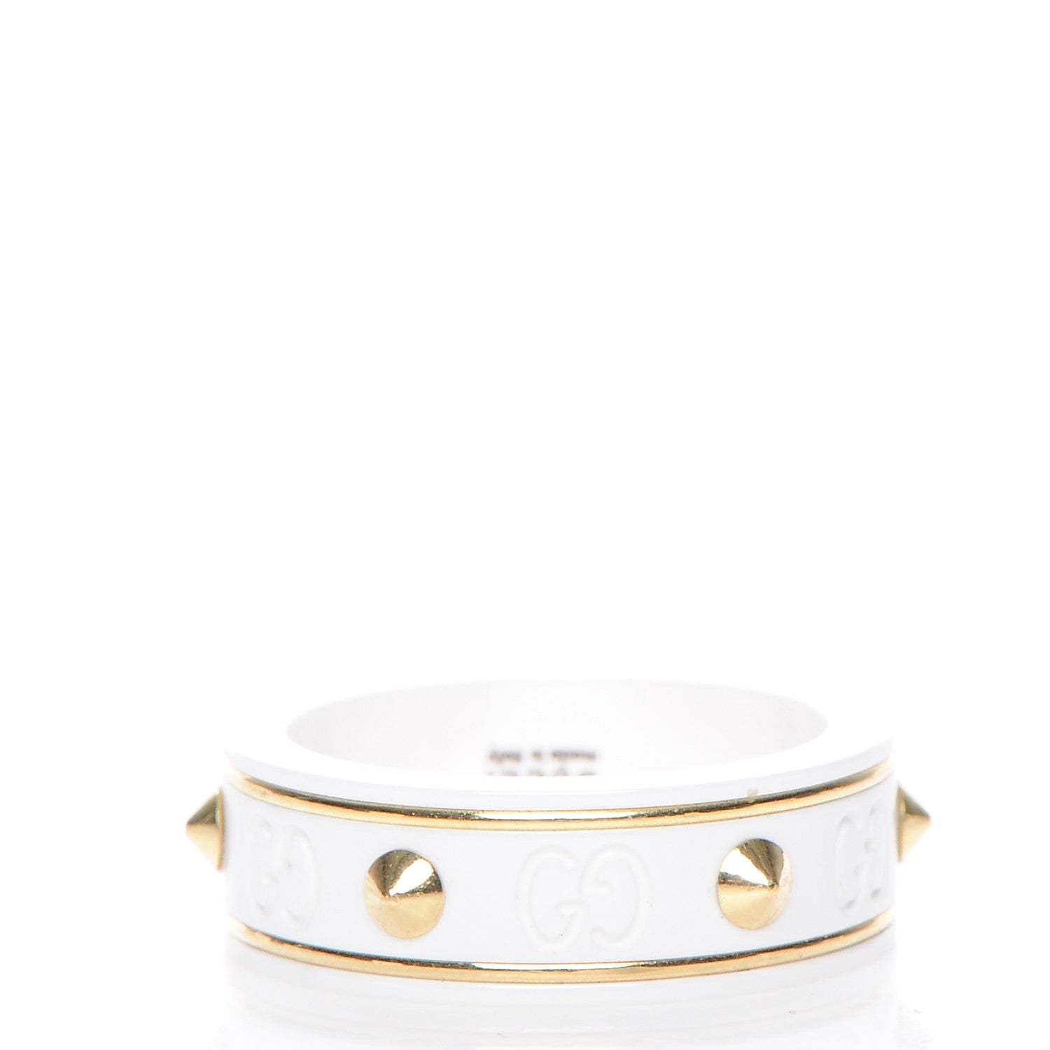 Gucci 18K Yellow Gold 7mm Studded Icon Ring White 52 6 3 of 5
