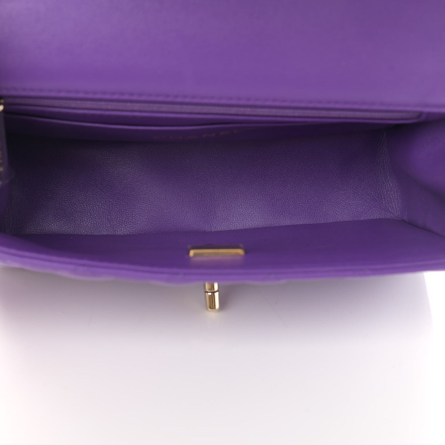 Lambskin Quilted Mini Top Handle Rectangular Flap Purple
