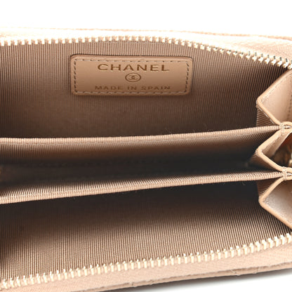 Chanel Caviar Quilted Zip Around Coin Purse Beige 6 of 8