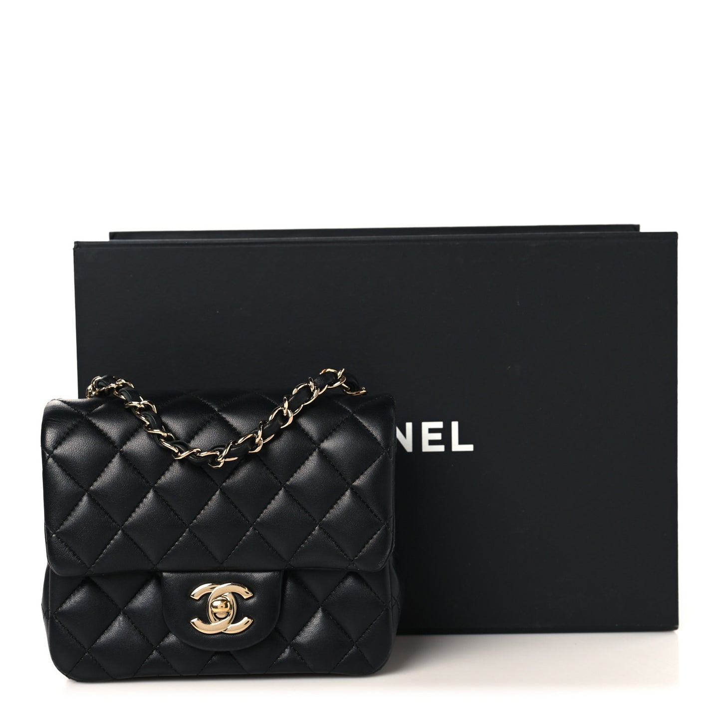 Lambskin Quilted Mini Square Flap Black
