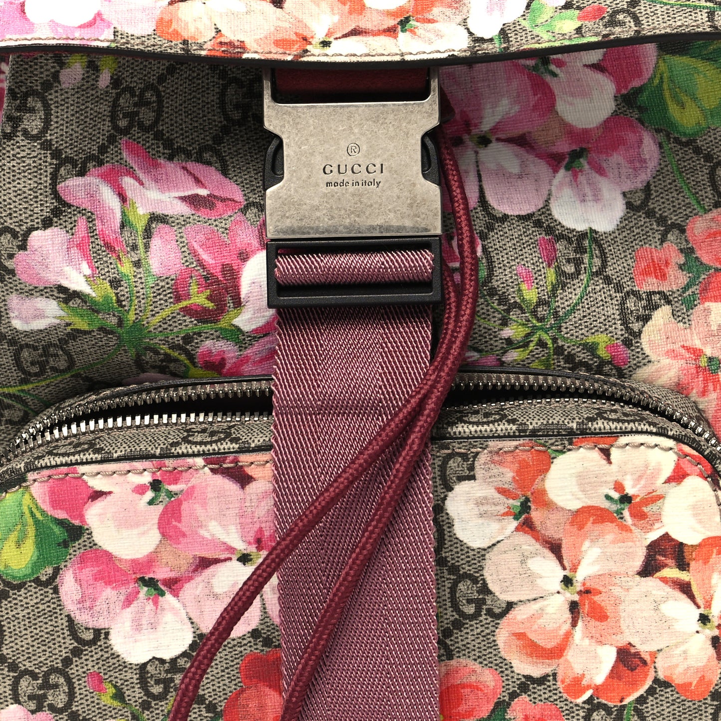 GG Supreme Monogram Blooms Small Single Buckle Backpack Beige Multicolor Dry Rose