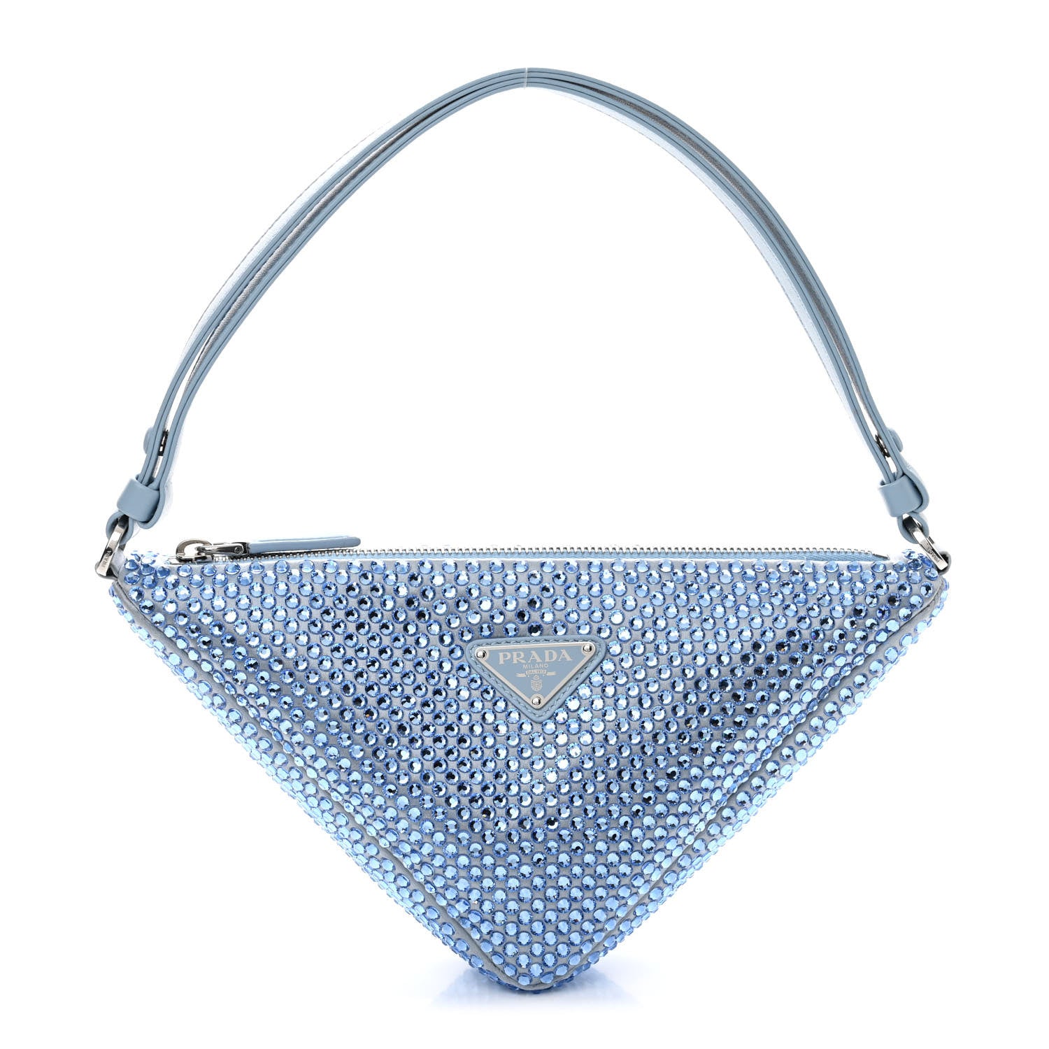 Prada Satin Crystal Triangle Pouch Celeste 1 of 11