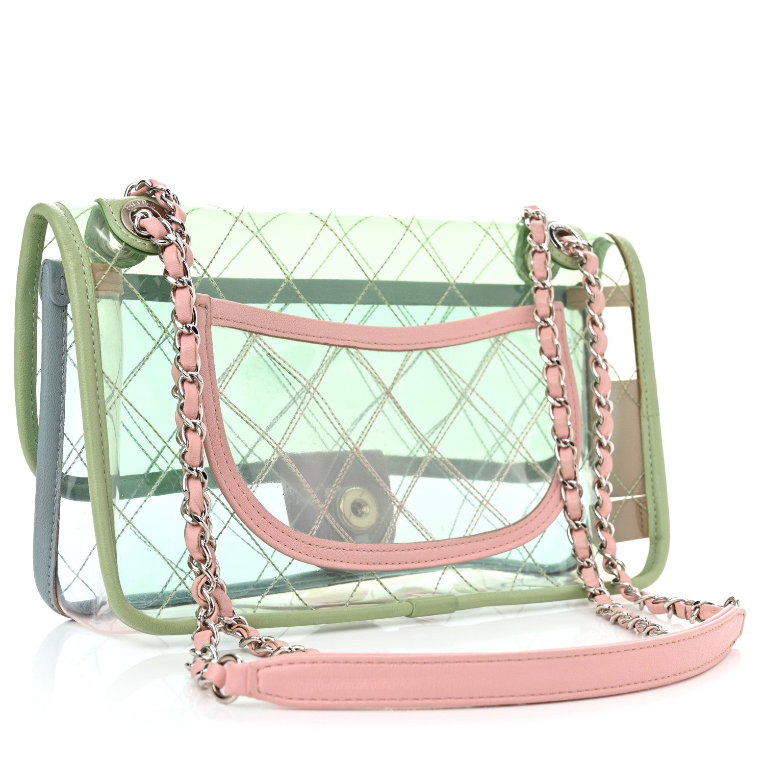 Chanel Lambskin PVC Quilted Medium Coco Splash Flap Blue Green 3 of 12