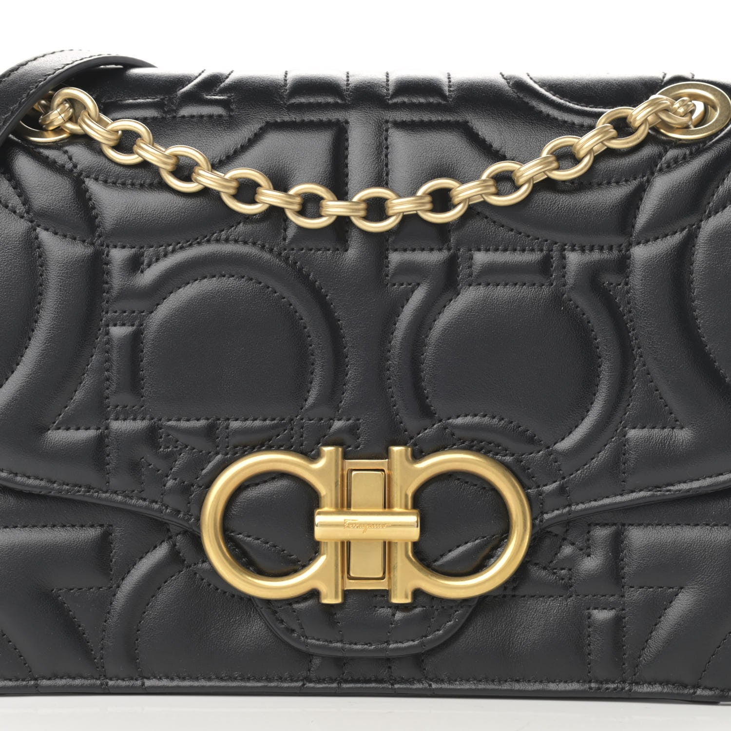 Salvatore Ferragamo Calfskin Quilted Gancini Flap Bag Black 8 of 12