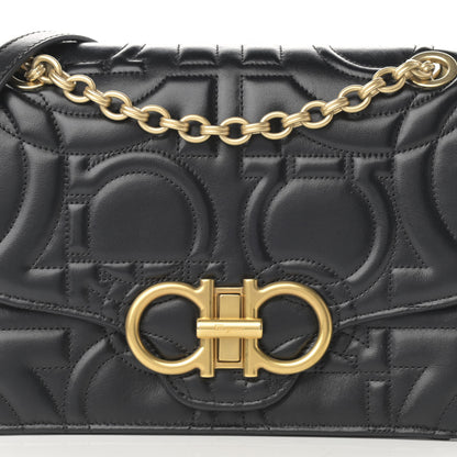 Salvatore Ferragamo Calfskin Quilted Gancini Flap Bag Black 8 of 12