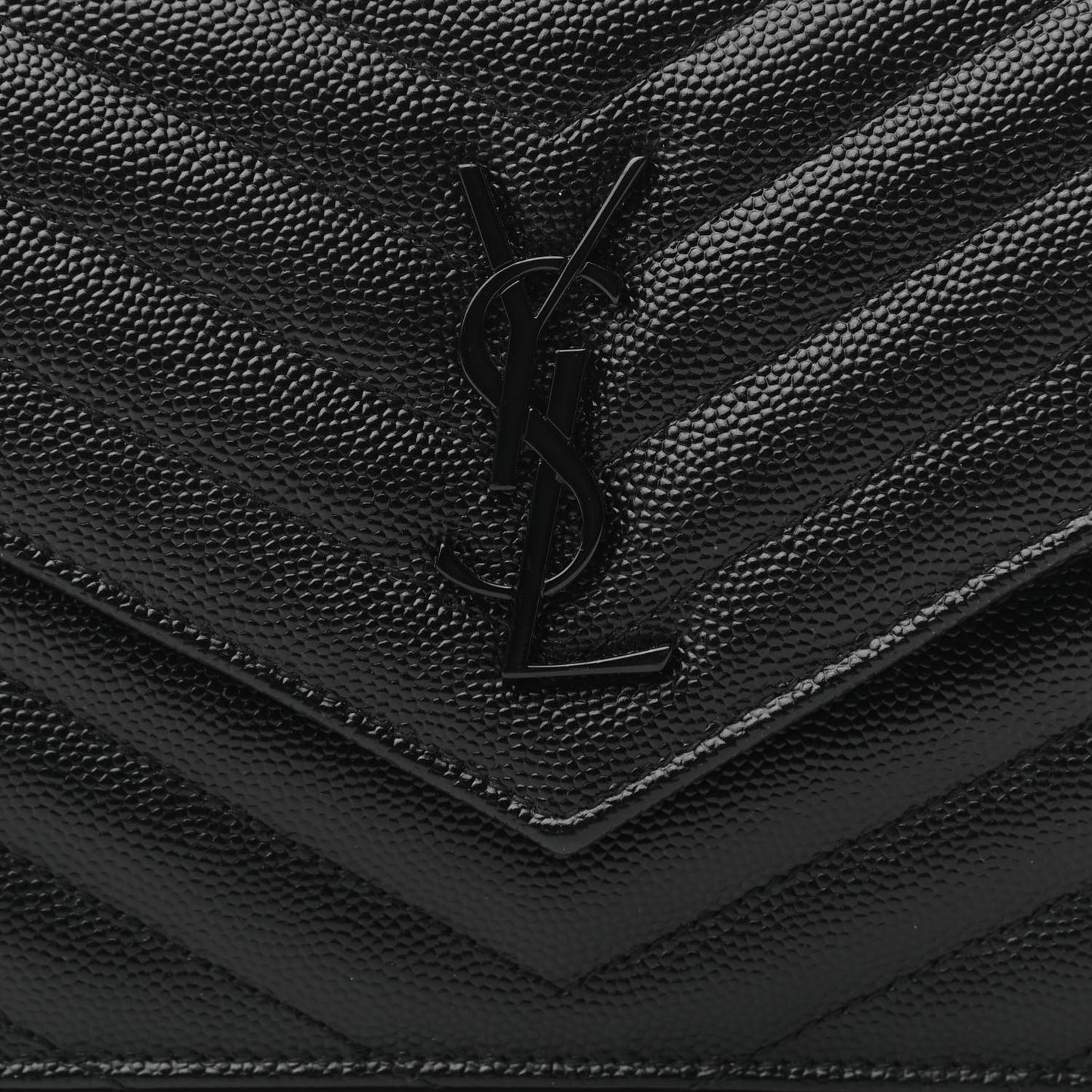 Grain De Poudre Matelasse Chevron Monogram Monochrome Envelope Chain Wallet Black