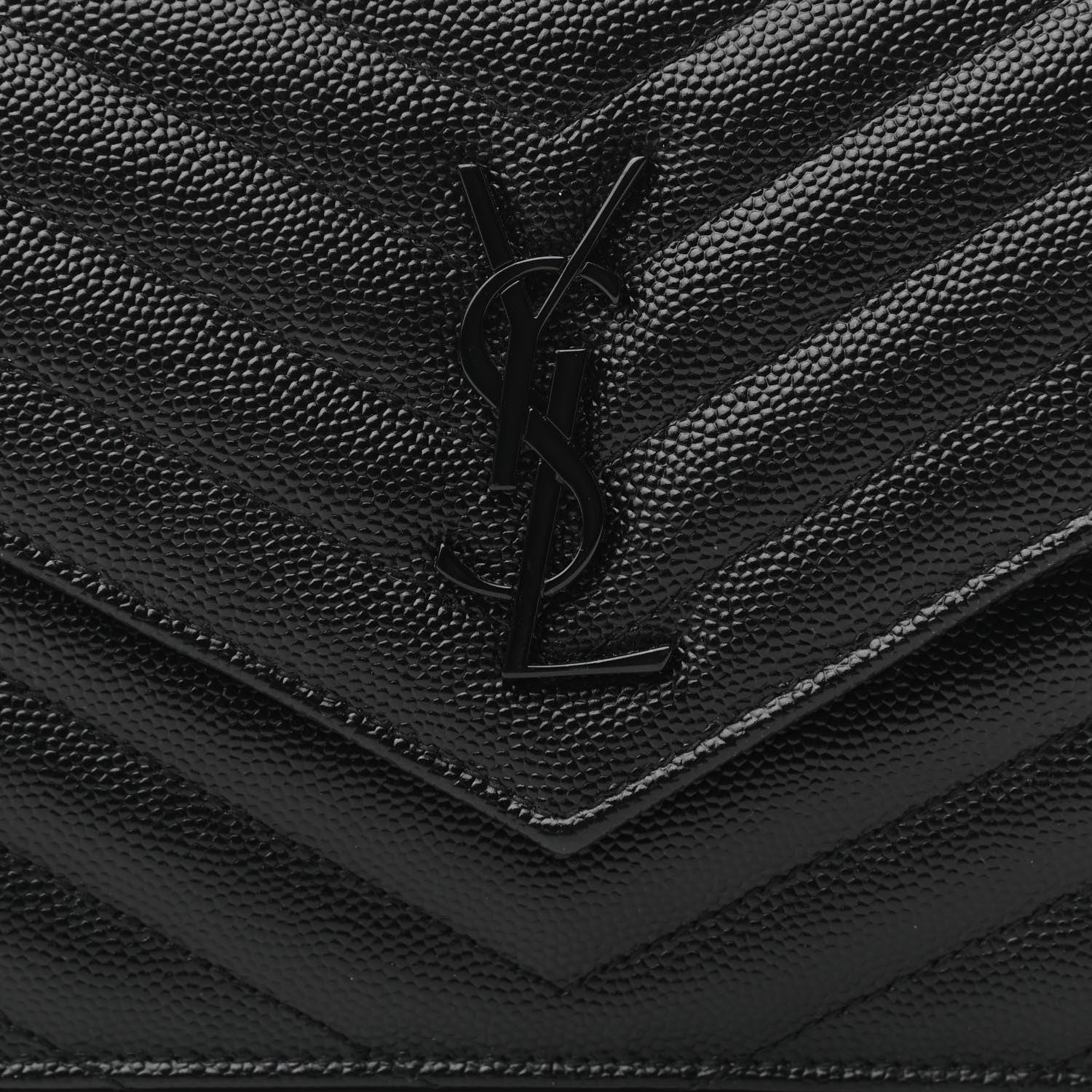 Saint Laurent Grain De Poudre Matelasse Chevron Monogram Monochrome Envelope Chain Wallet Black 8 of 11