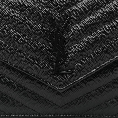 Saint Laurent Grain De Poudre Matelasse Chevron Monogram Monochrome Envelope Chain Wallet Black 8 of 11