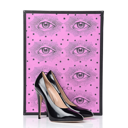 Gucci Polished Calfskin Removable Pearly Bow Elaisa Platform High Heel Pumps 38 Black 15 of 15