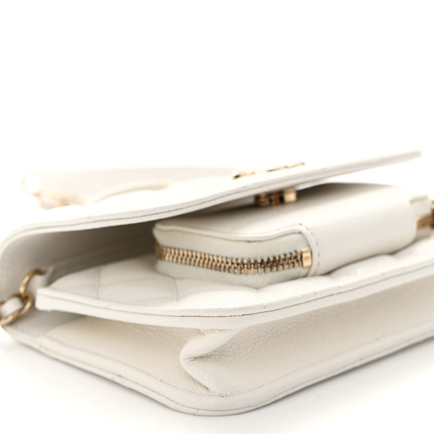 Caviar Quilted Business Affinity Clutch With Chain Flap White
