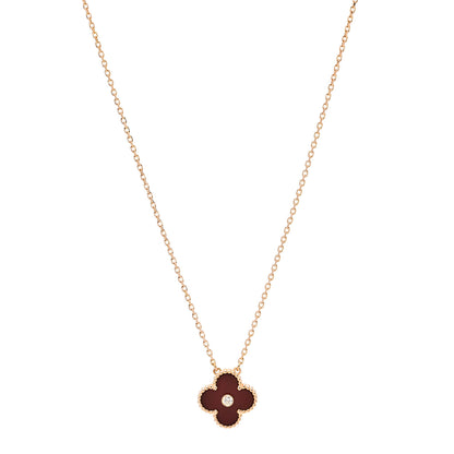 Van Cleef & Arpels 18K Rose Gold Diamond Carnelian Vintage Alhambra Pendant Necklace 1 of 5