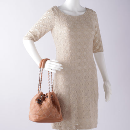 Chanel Leather Contrast Stitch Small Drawstring Tote Beige 2 of 7