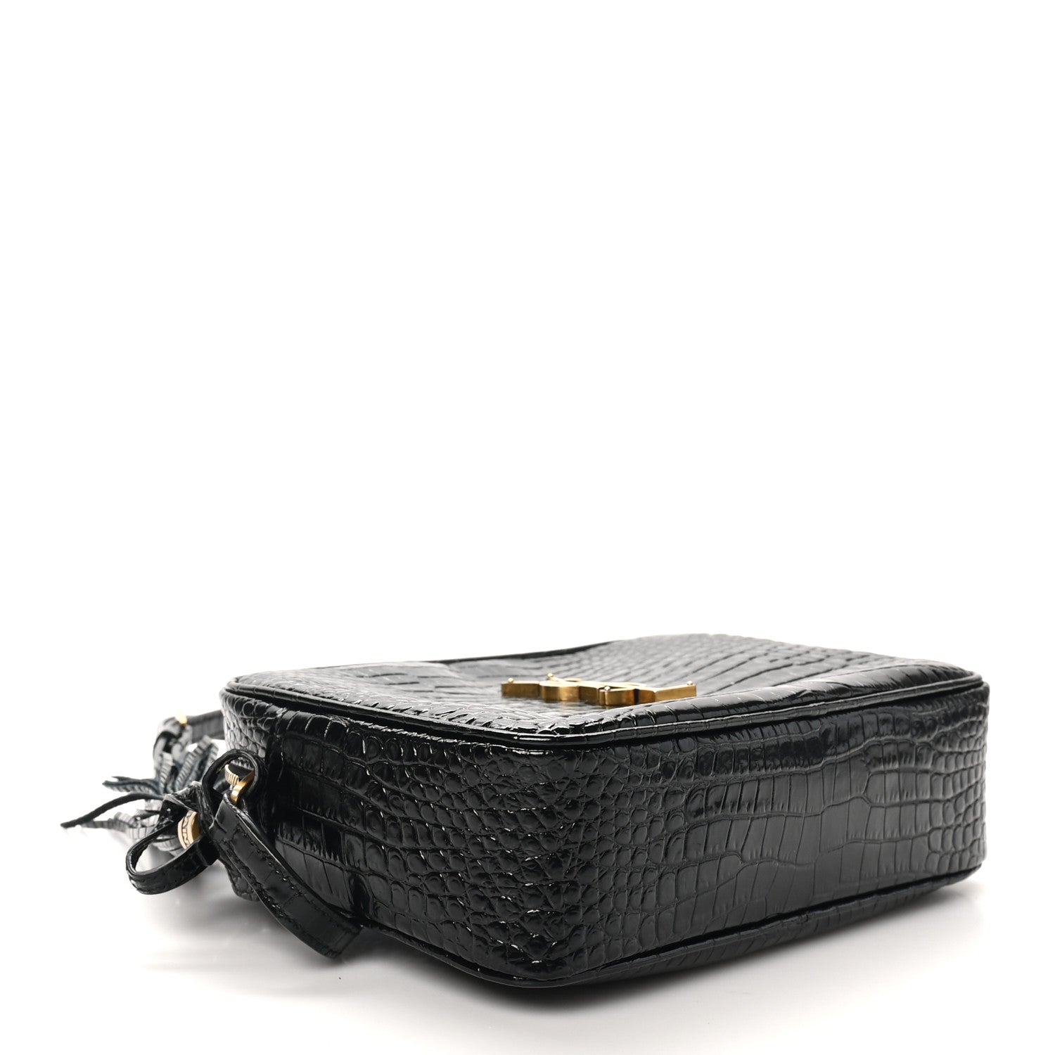 Saint Laurent Patent Calfskin Crocodile Embossed Monogram Lou Camera Bag Black 4 of 10