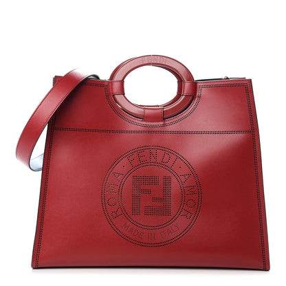Fendi Vitello Liberty Plexiglass Stamp Patch Perforated Medium Runaway Shopper Tote Fragola 1 of 10