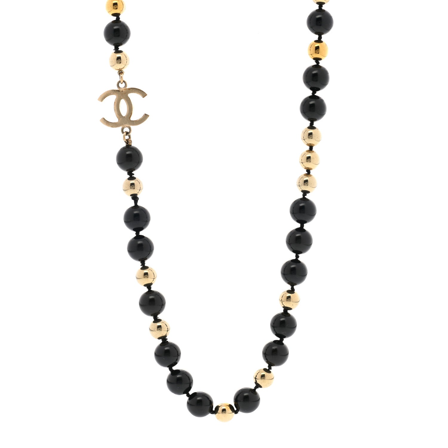 Chanel Beaded CC Long Necklace Black Gold 1 of 5