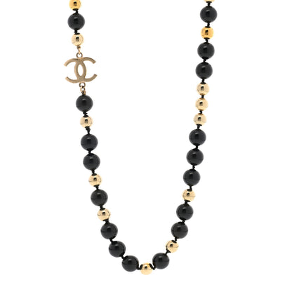 Chanel Beaded CC Long Necklace Black Gold 1 of 5
