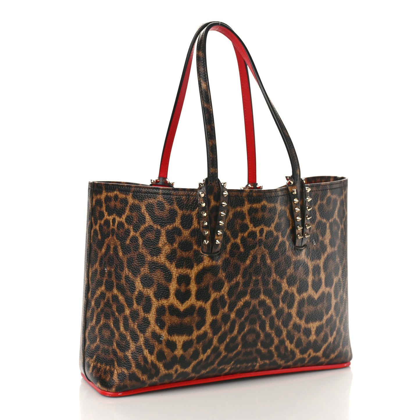 Calfskin Leopard Print Spikes East West Cabata Tote Brown