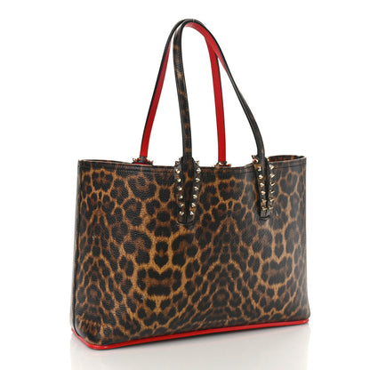 Christian Louboutin Calfskin Leopard Print Spikes East West Cabata Tote Brown 4 of 10
