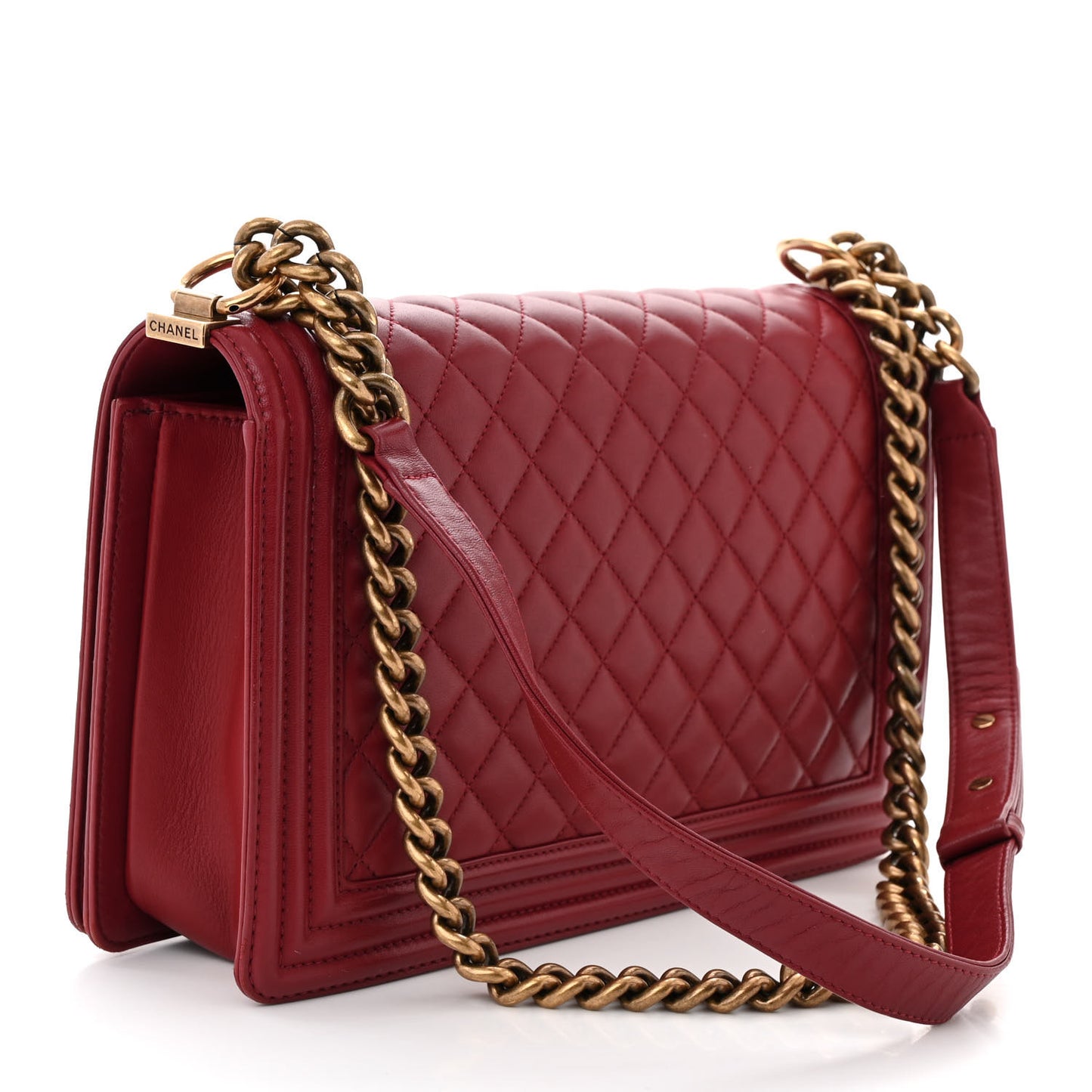 Lambskin Quilted New Medium Boy Flap Dark Red