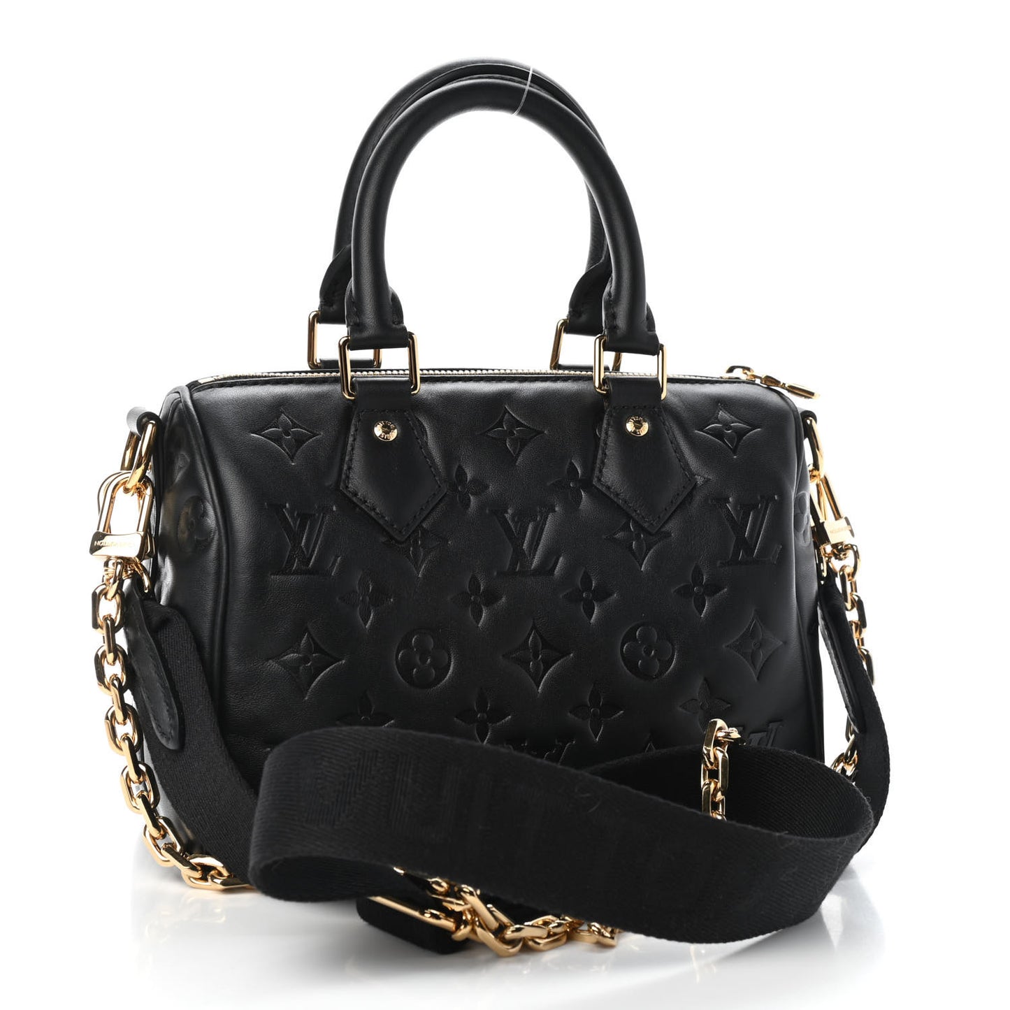 Lambskin Embossed Monogram Speedy 22 Bandouliere Black