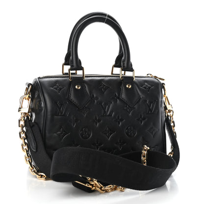 Louis Vuitton Lambskin Embossed Monogram Speedy 22 Bandouliere Black 3 of 8