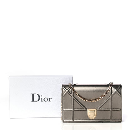 Christian Dior Metallic Calfskin Diorama Wallet on Chain Pouch Gunmetal 9 of 10