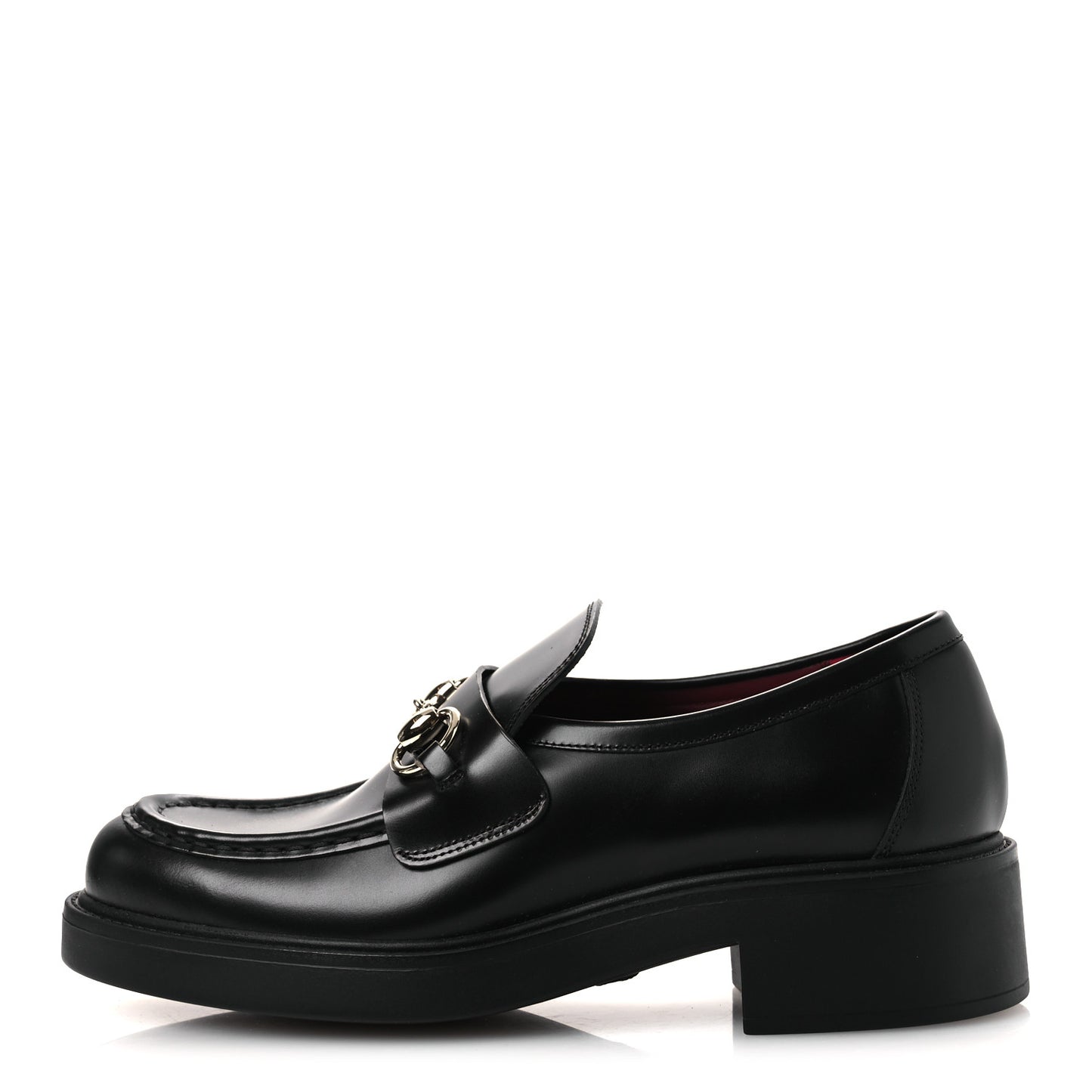 Calfskin Horsebit Womens Lug Sole Loafers 38.5 Black
