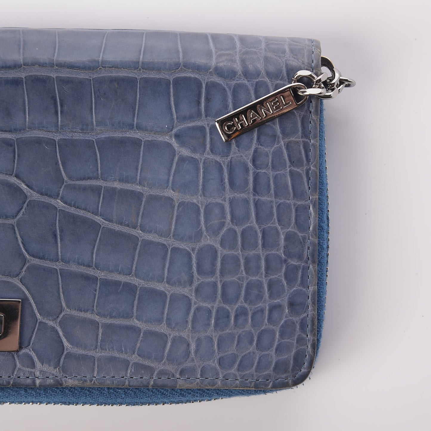 Matte Alligator Reissue Large Gusset Zip Around Wallet Blue