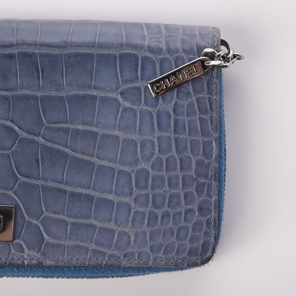 Chanel Matte Alligator Reissue Large Gusset Zip Around Wallet Blue 8 of 9