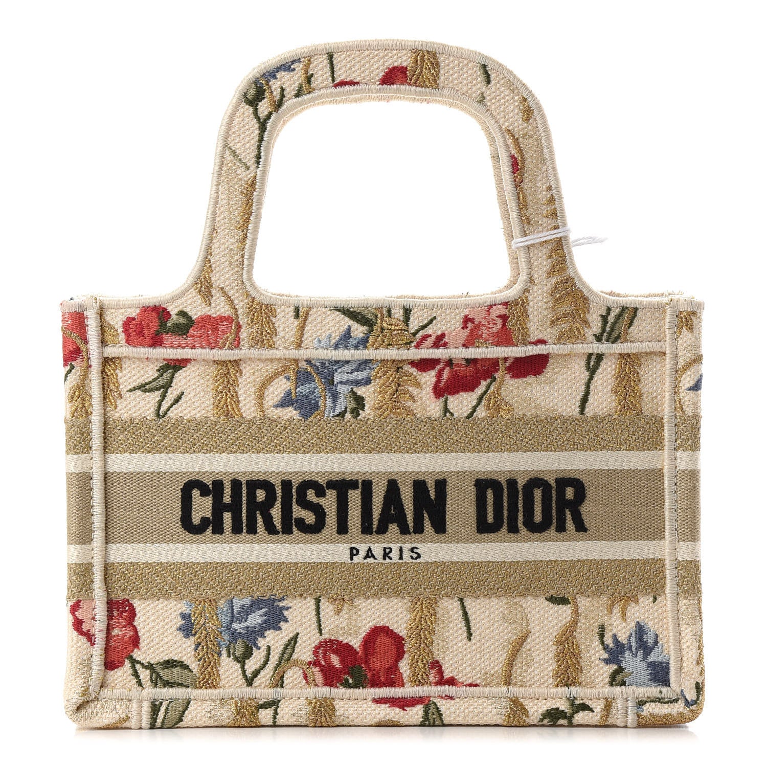 Christian Dior Canvas Embroidered Hibiscus Printed Mini Book Tote Beige Multicolor 1 of 8