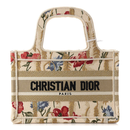 Christian Dior Canvas Embroidered Hibiscus Printed Mini Book Tote Beige Multicolor 1 of 8
