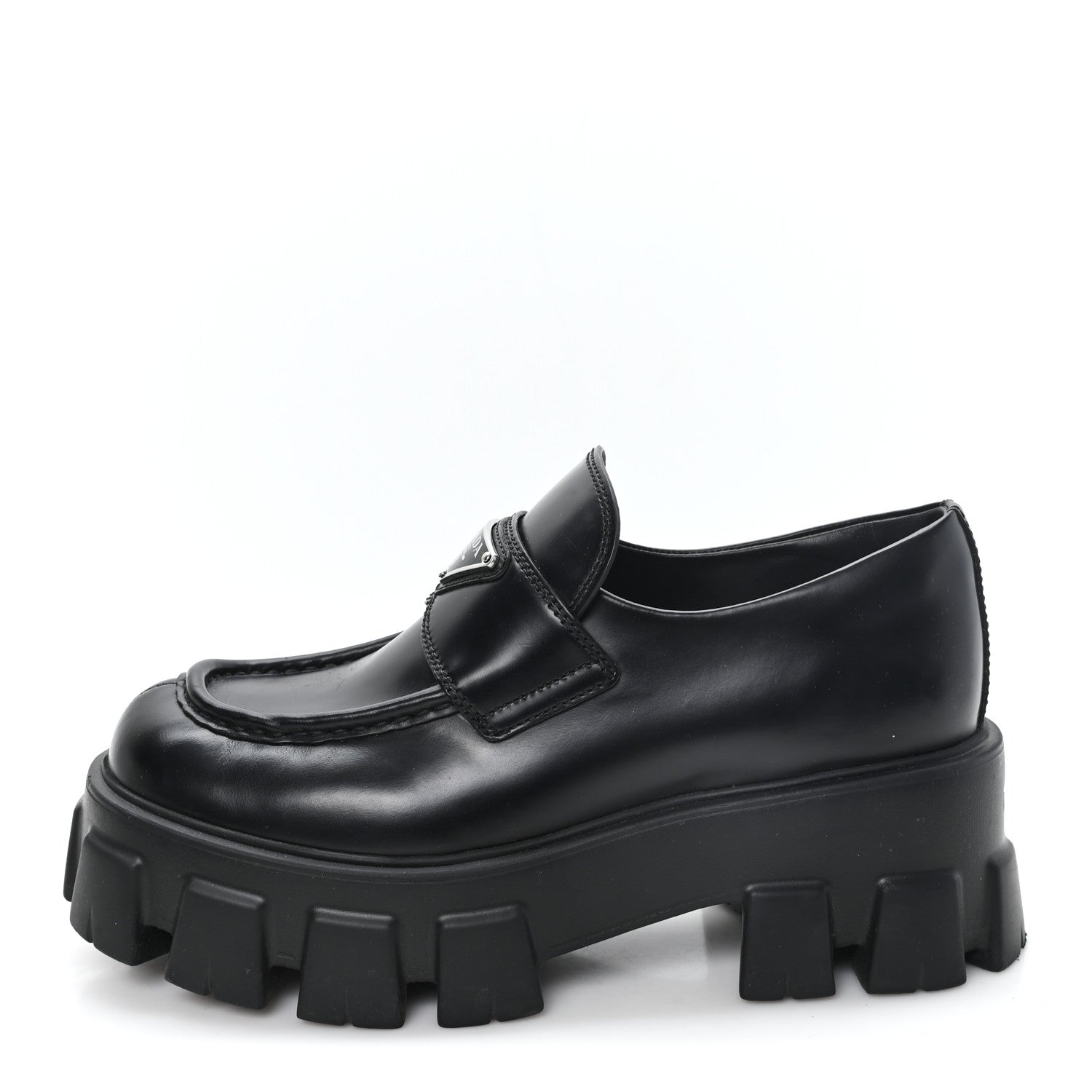Prada Spazzolato Rois Metal Triangle Logo Monolith 55mm Loafers 36.5 Black 1 of 9