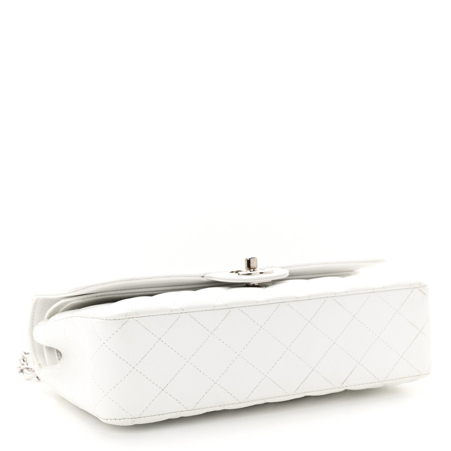 Caviar Quilted Medium Double Flap White