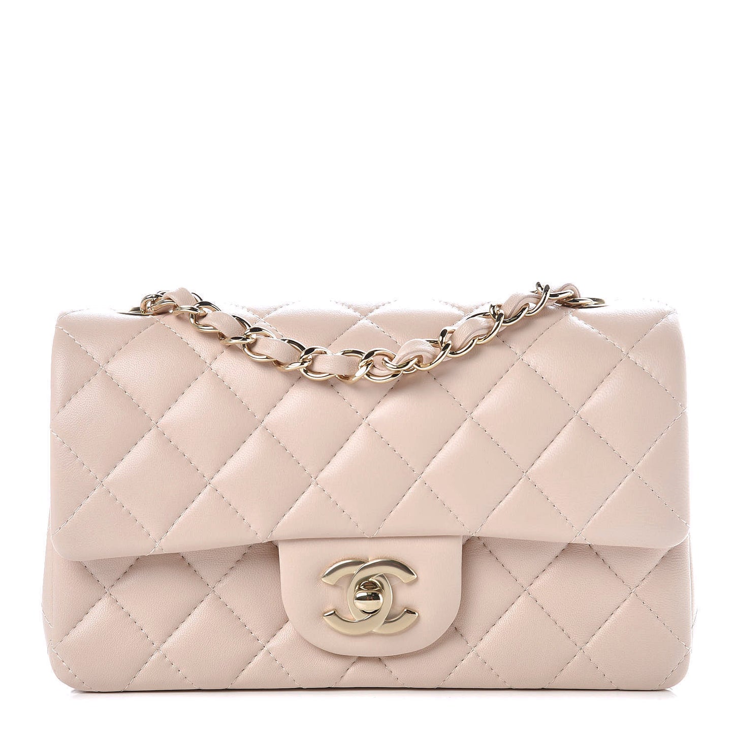 Lambskin Quilted Mini Rectangular Flap Light Beige