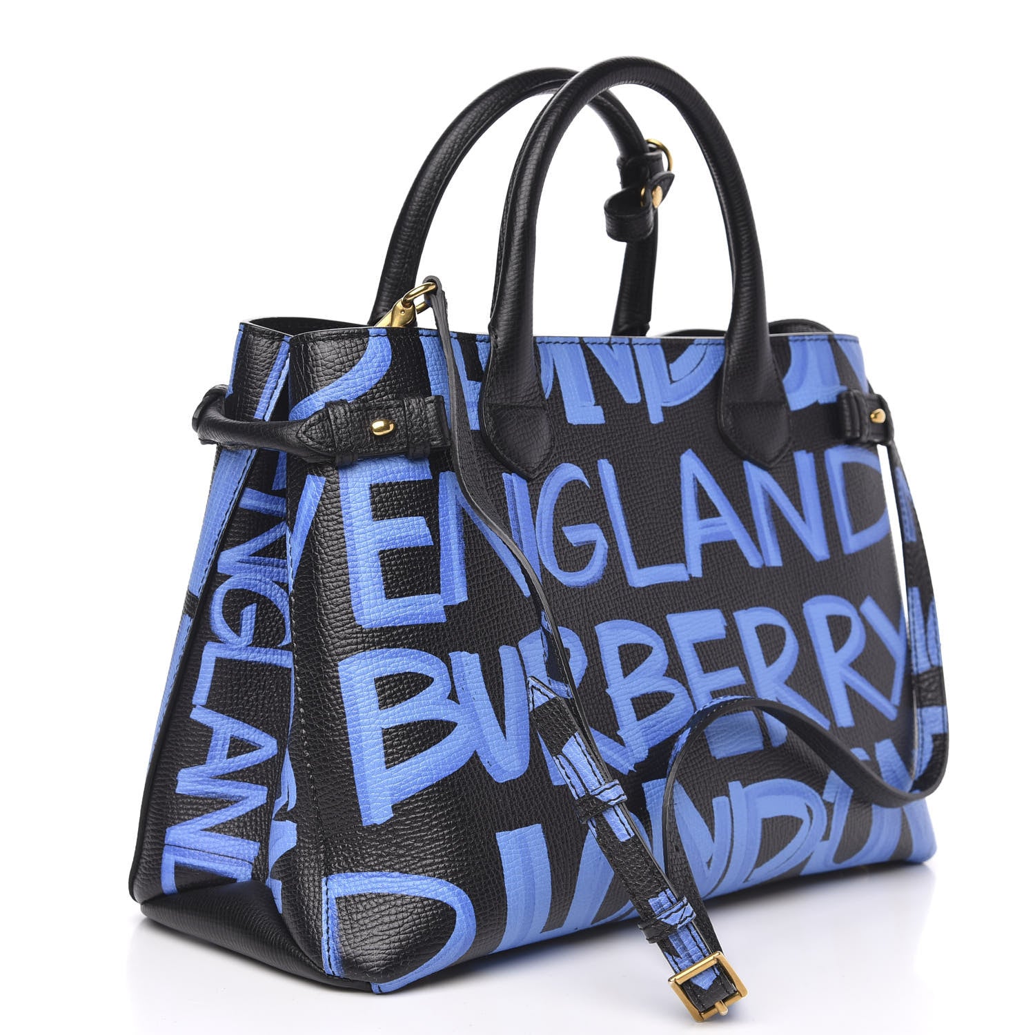 Burberry Grainy Calfskin Graffiti Print Medium Banner Tote Black 3 of 10