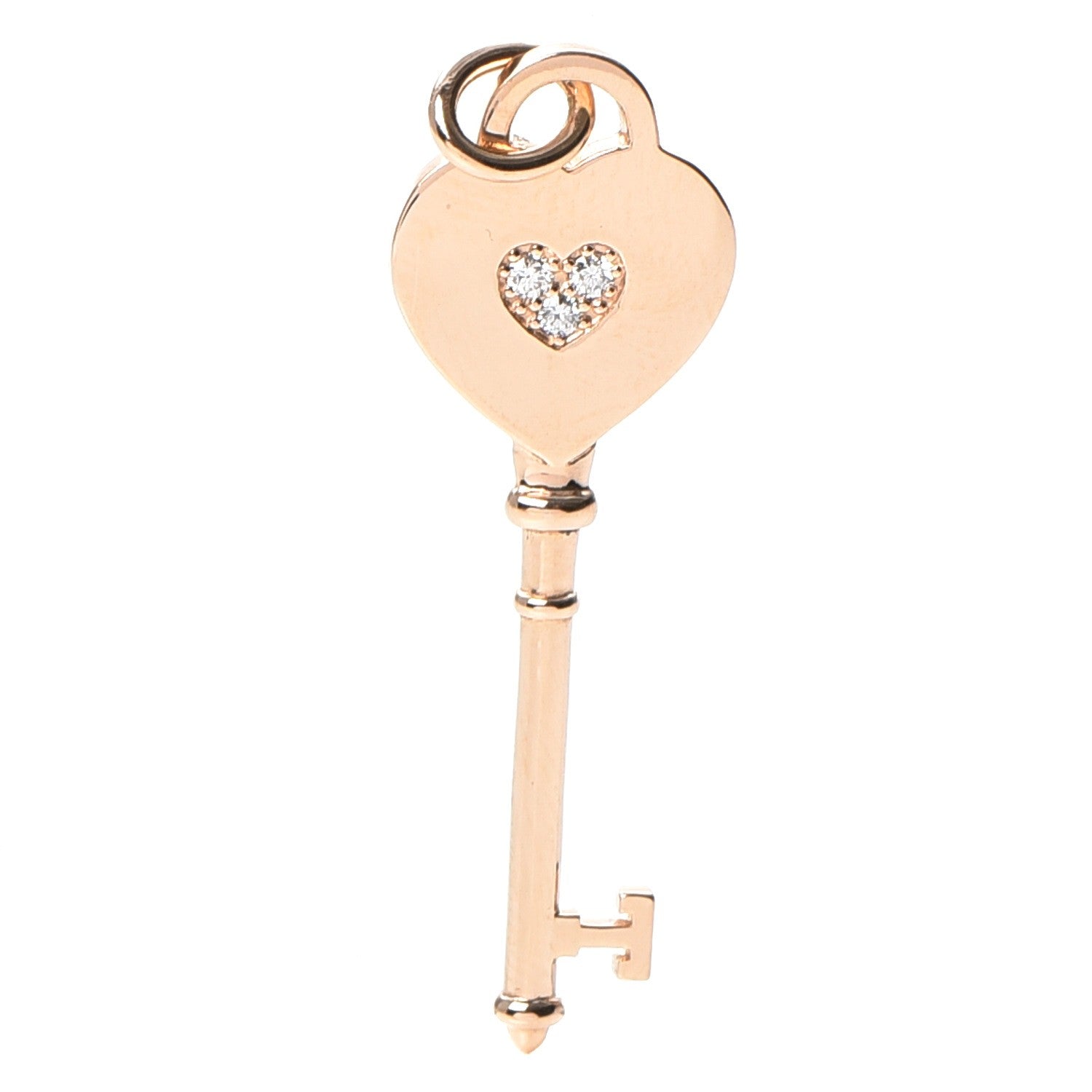 Tiffany 18K Rose Gold Diamond Heart Key Pendant 1 of 5