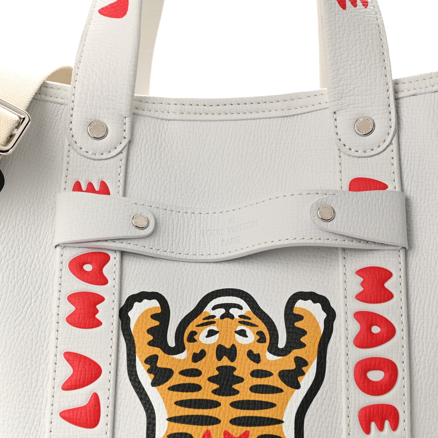 X NIGO Calfskin Tiger Journey Tote White